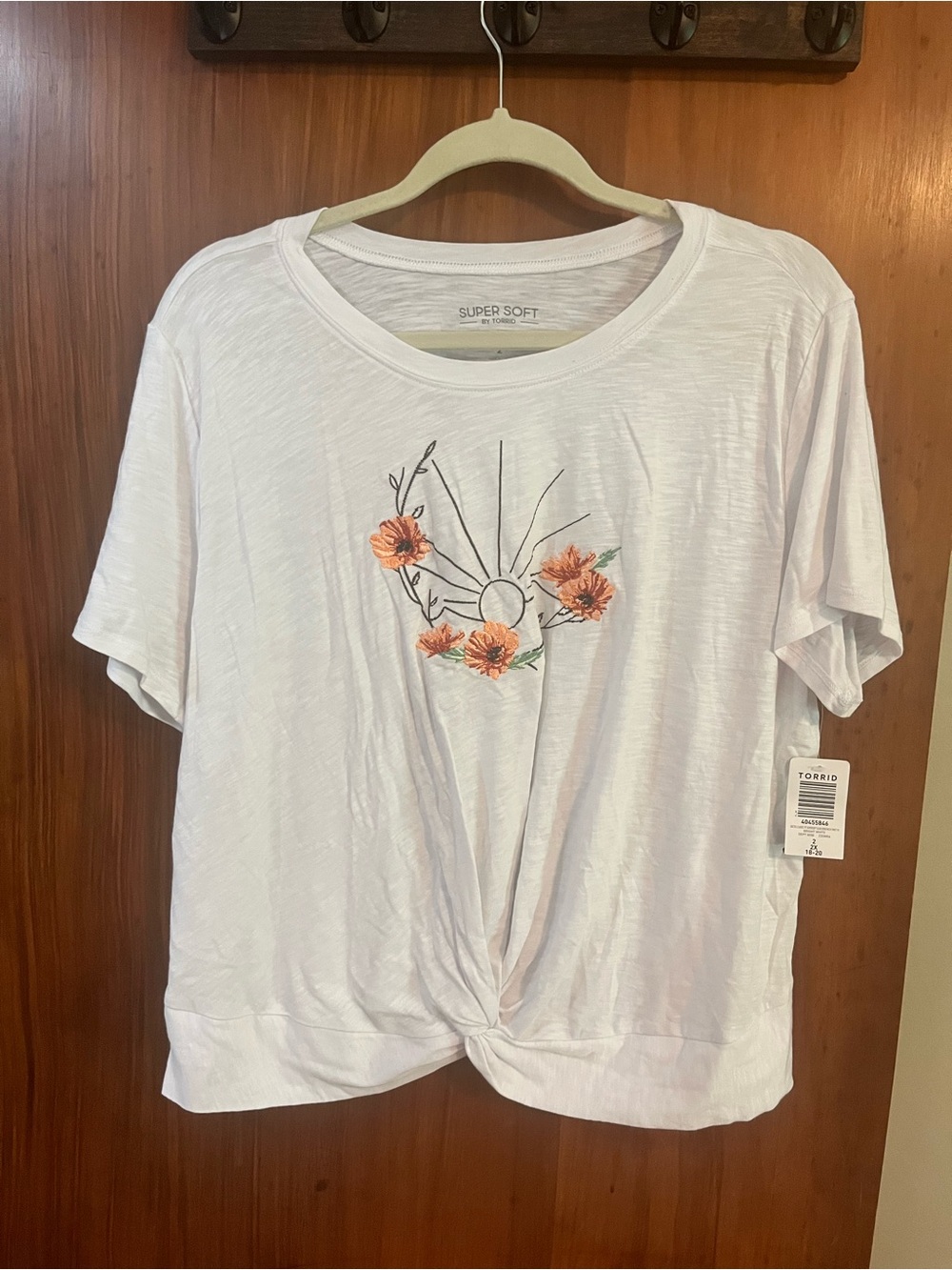 torrid White Tee with Orange Floral Sunrise Knot